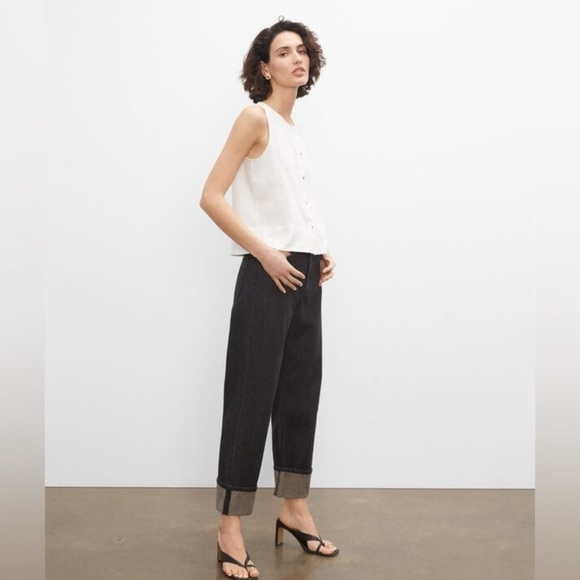 Club Monaco High Waisted Cuffed Jeans Black. Wide Leg Straight Fit Dark Wash - Picture 1 of 7